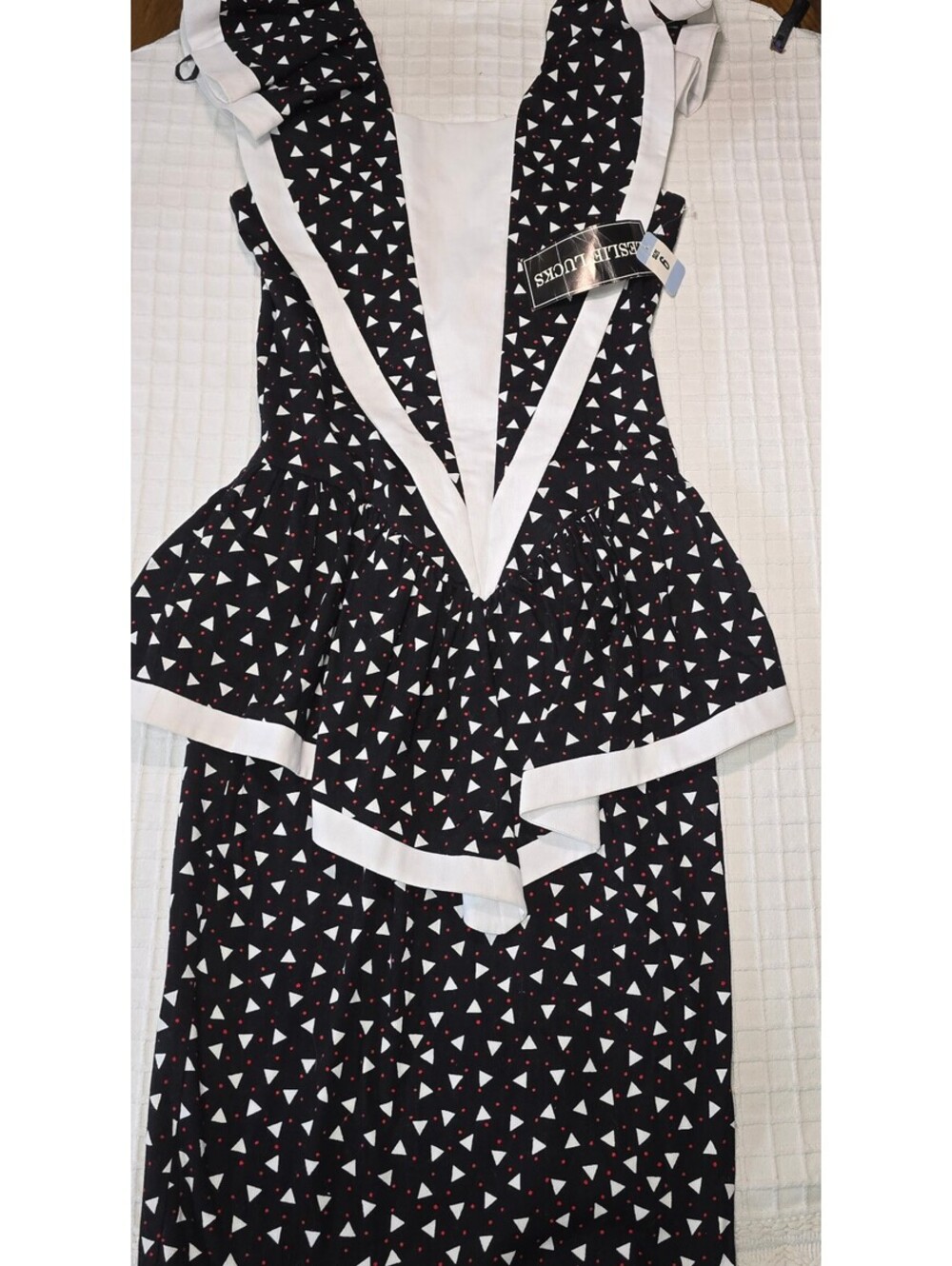 VTG 80s Leslie Lucks Peplum Sailor Dress Geometric Triangle Dot Novelty Size 6